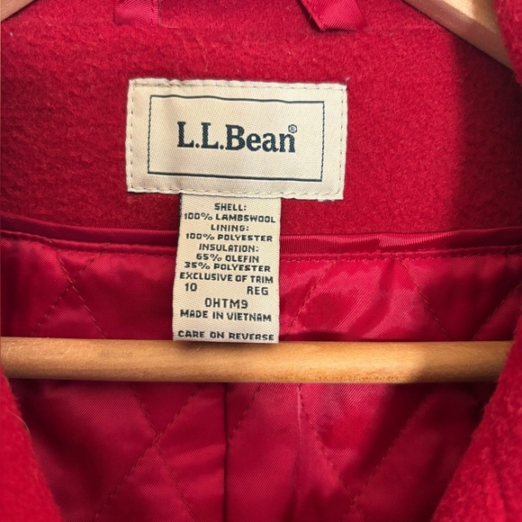 L.L.Bean red double breasted lambs wool winter coat - Picture 2 of 6